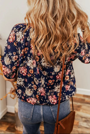 Floral Short Sleeve Scoop Neck  Blouse