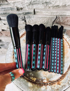 Pink Aztec Makeup Brush Set