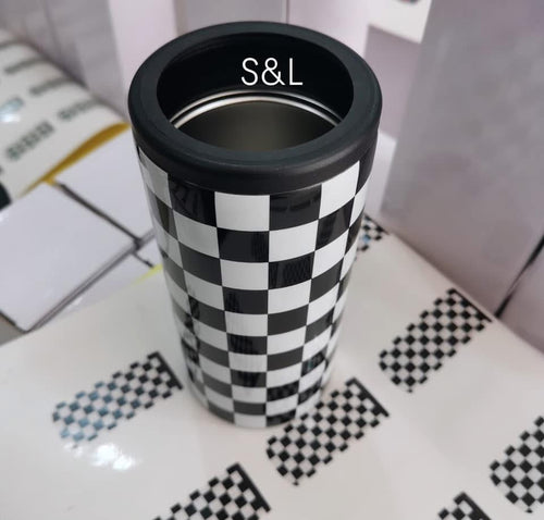 Black and White Checkered SLIM Koozie