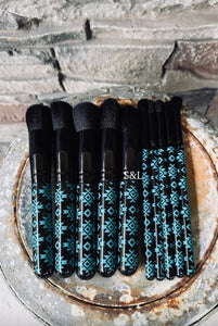 Black and Teal Aztec Makeup Brush Set