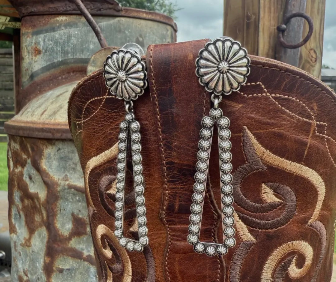 Bubble Dangle Statement Earrings Concho Accent