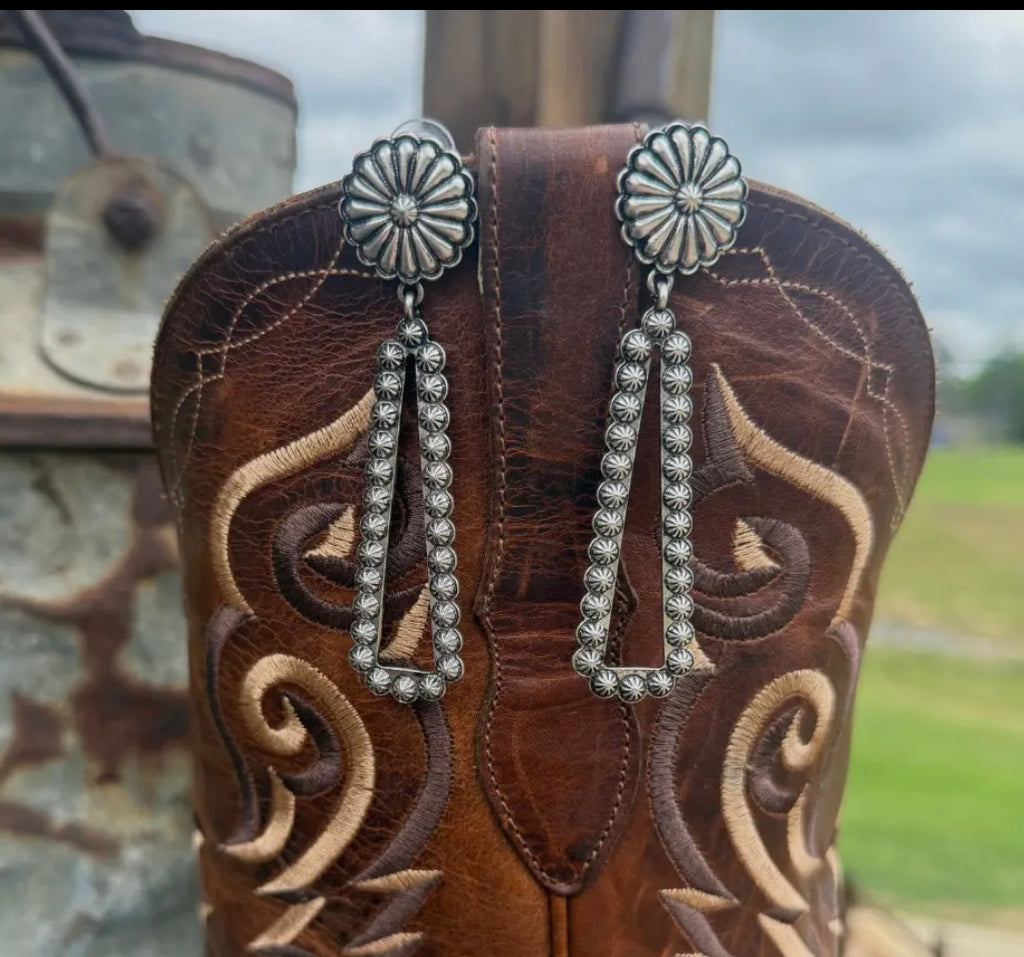 Bubble Dangle Statement Earrings Concho Accent