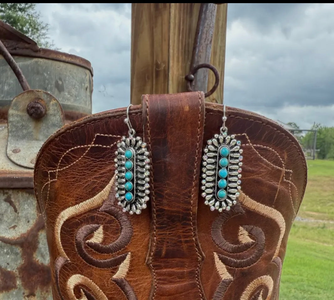 Silver Detailed Dangle Earrings with Turquoise Accent Trendy
