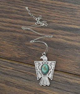 Thunderbird Pendant Necklace (Sterling Silver Chain and Natural Turquoise)