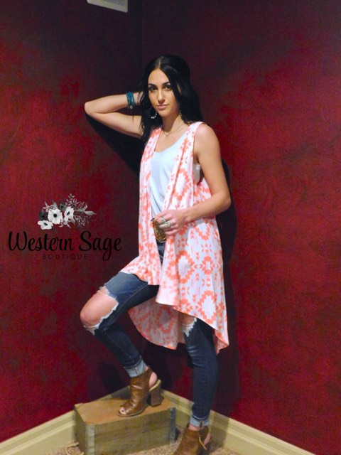 Bright Coral Aztec Vest