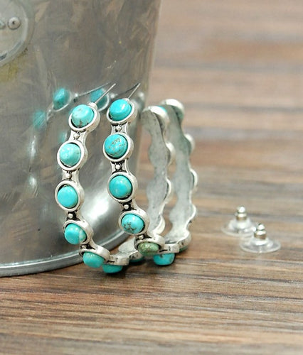 Mindy Natural Turquoise Hoop Earrings