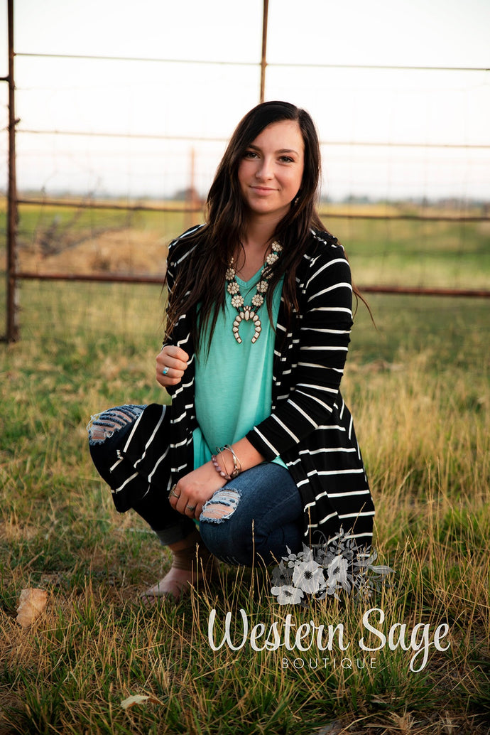 Striped Hooded Cardigan