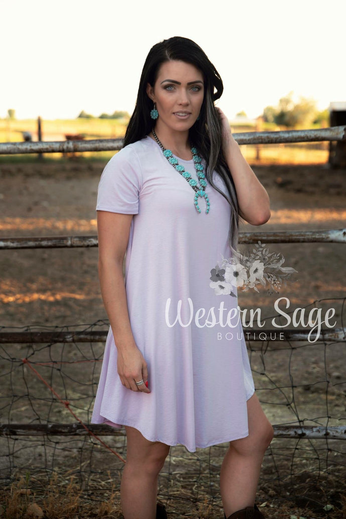 Lavender Short Sleeve Tunic Dress